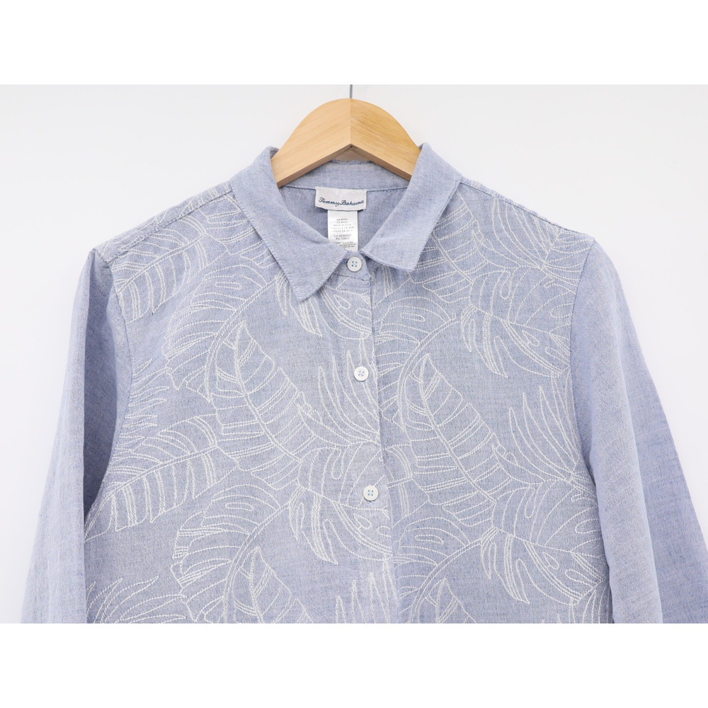 Tommy Bahama Women's Linen Blend Shirt Dress Embroidered Floral Blue/White Sz L - Picture 3 of 6